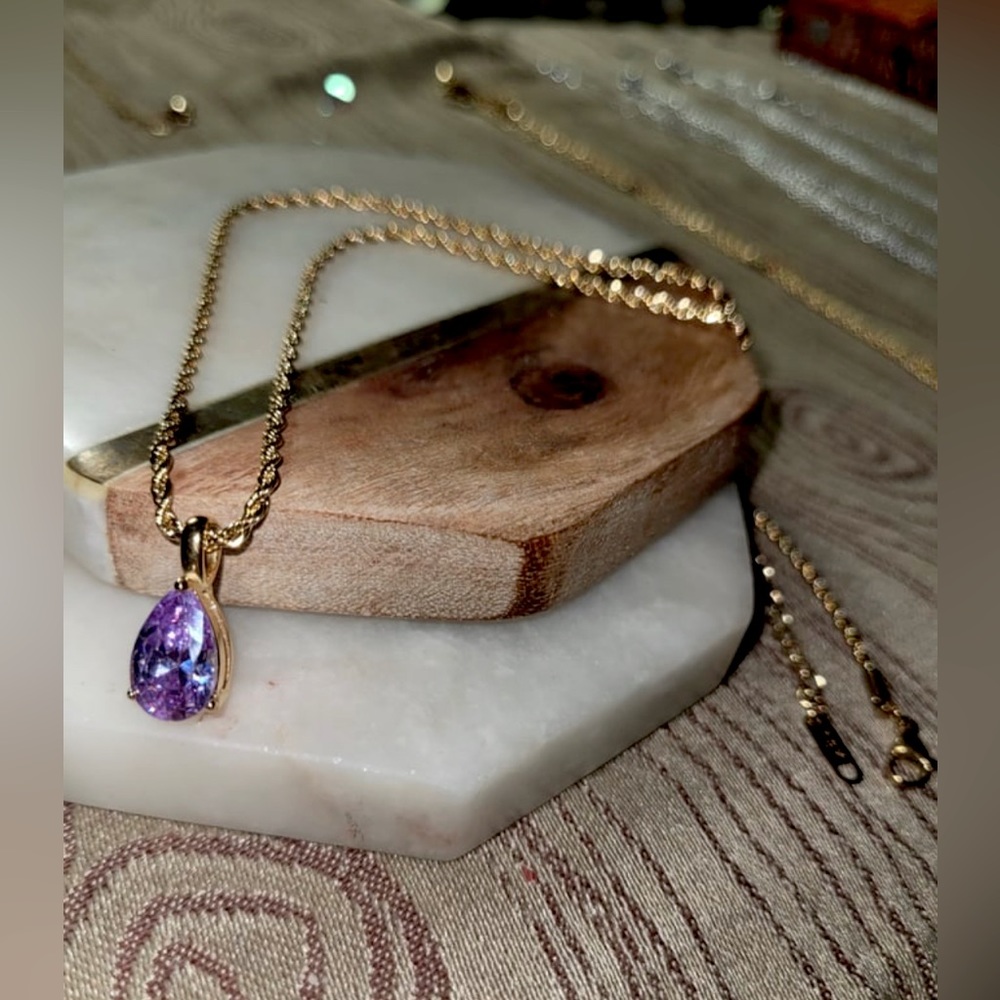 New 18k Gold Plated Amethyst Necklace Gem